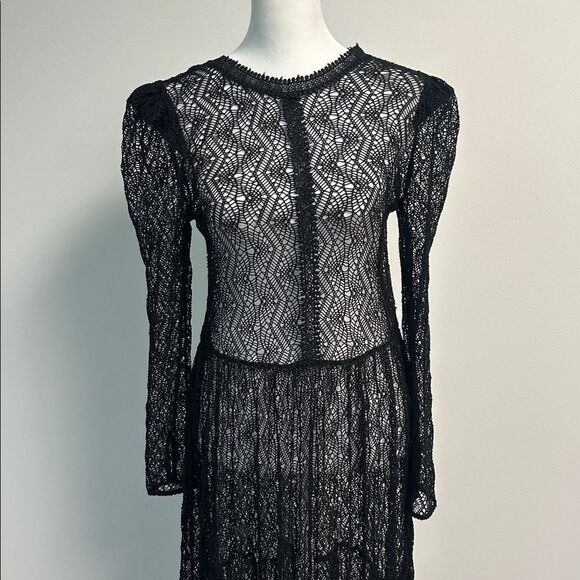 Rare Sabina Musayev Black Lace Maxi Dress Sheer, Long Sleeve, Boho Formal (S/M) - Picture 1 of 14